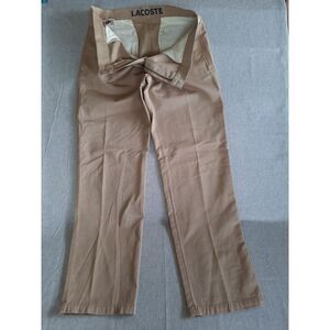 Lacoste Men's 44 Straight-Leg Pleated Mid-Rise Stretch Belted Pocket Pants Brown